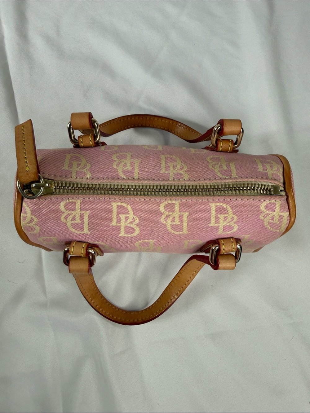 Vintage Dooney & Bourke Y2K Pink Mini Monogram Canvas Barrel Bag Purse - Picture 11 of 16